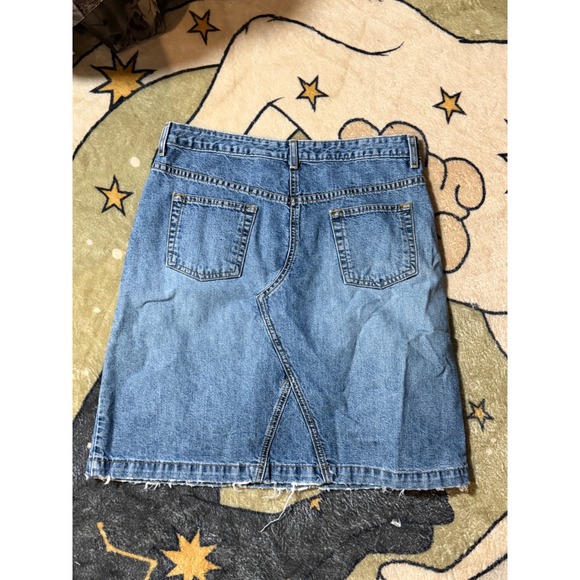 Express Bless Denim Skirt Blue Floral Embroidered A Line Midi Size 9 10 - Picture 3 of 3